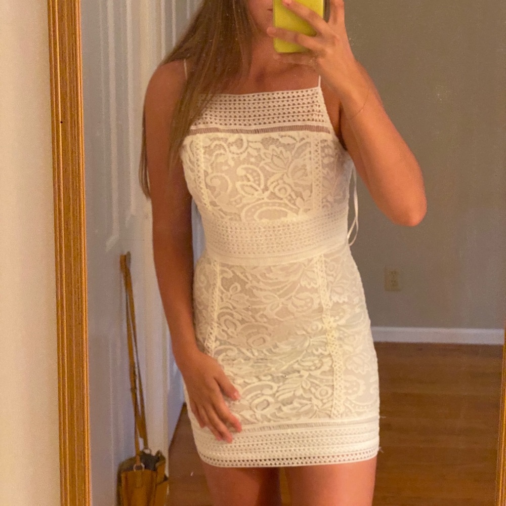 Topshop white mini lace detail dress
